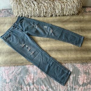 M. GORDON Jeans W34xL30 Distressed Holes Light Wash Stretch White Stitching